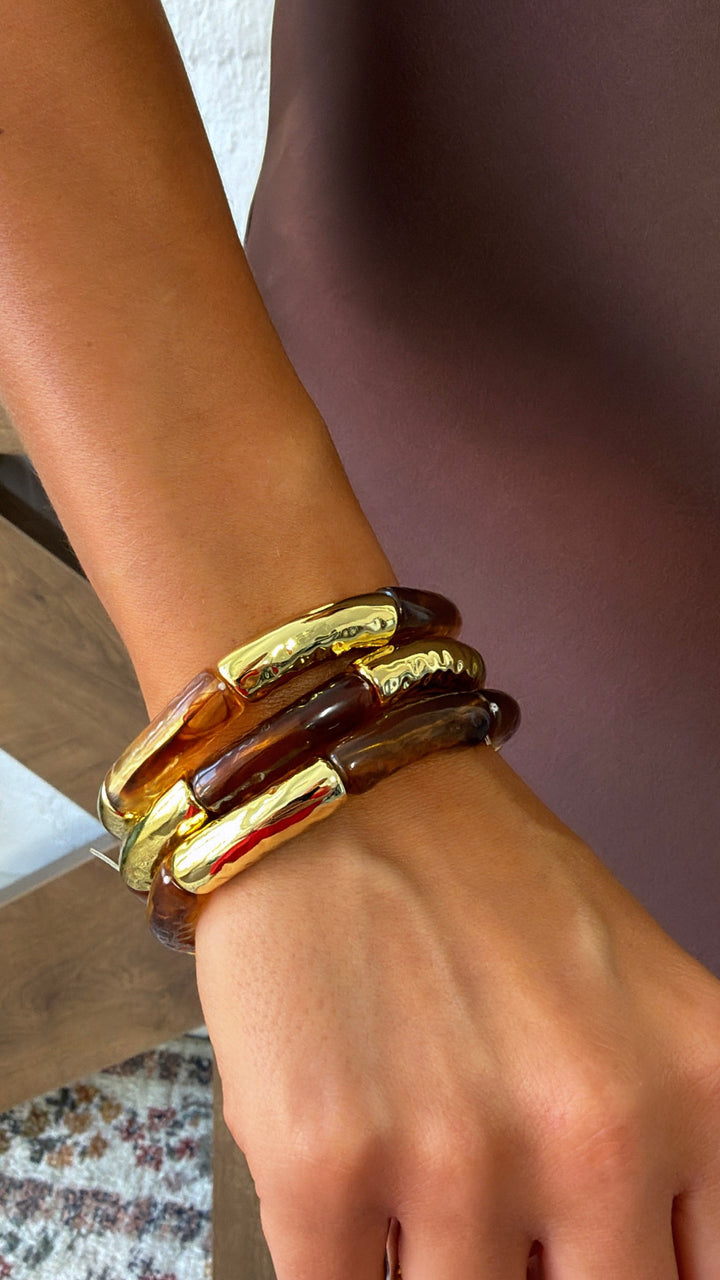 Golden Meadow Bracelet Stack, Tortoise / Gold