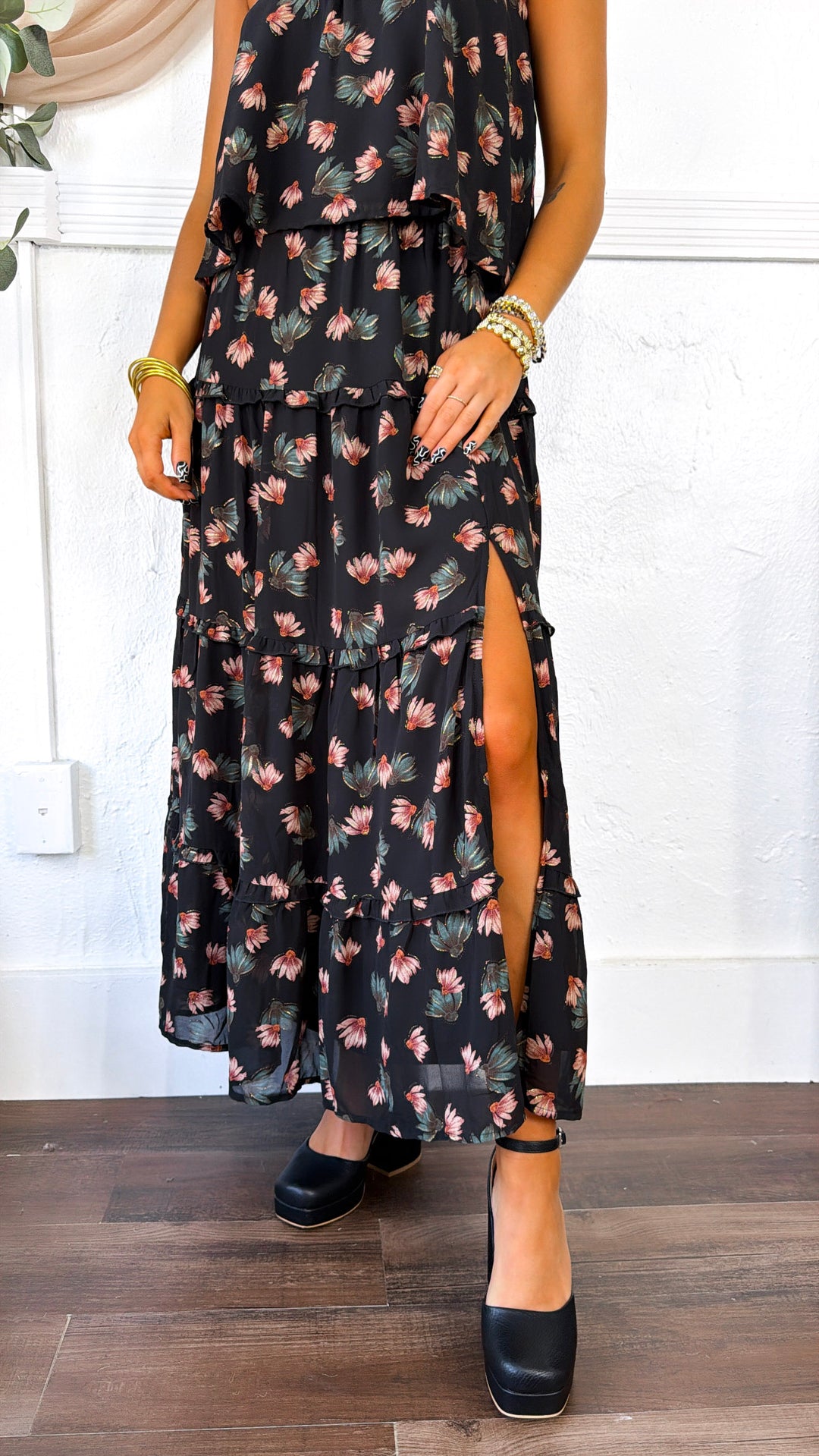 Picture Perfect Maxi Skirt, Floral Black