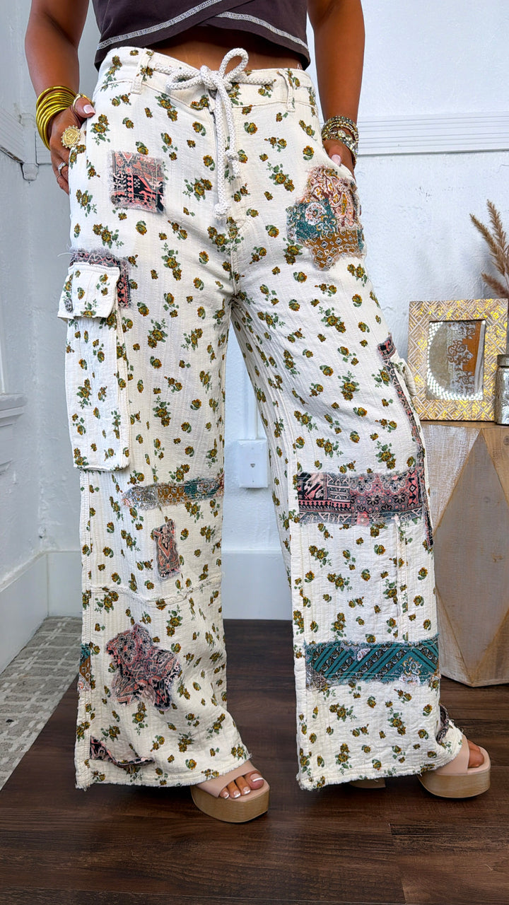 Painted Path Floral Pant, Natural Multi