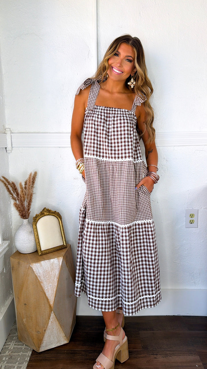 Vanilla Cold Brew Gingham Dress, Choco/ Cream