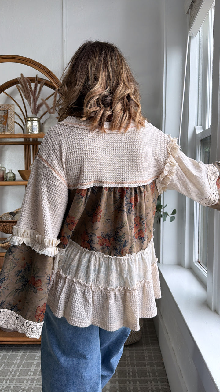 Hibiscus Blooms Patchwork Top, Cream Multi