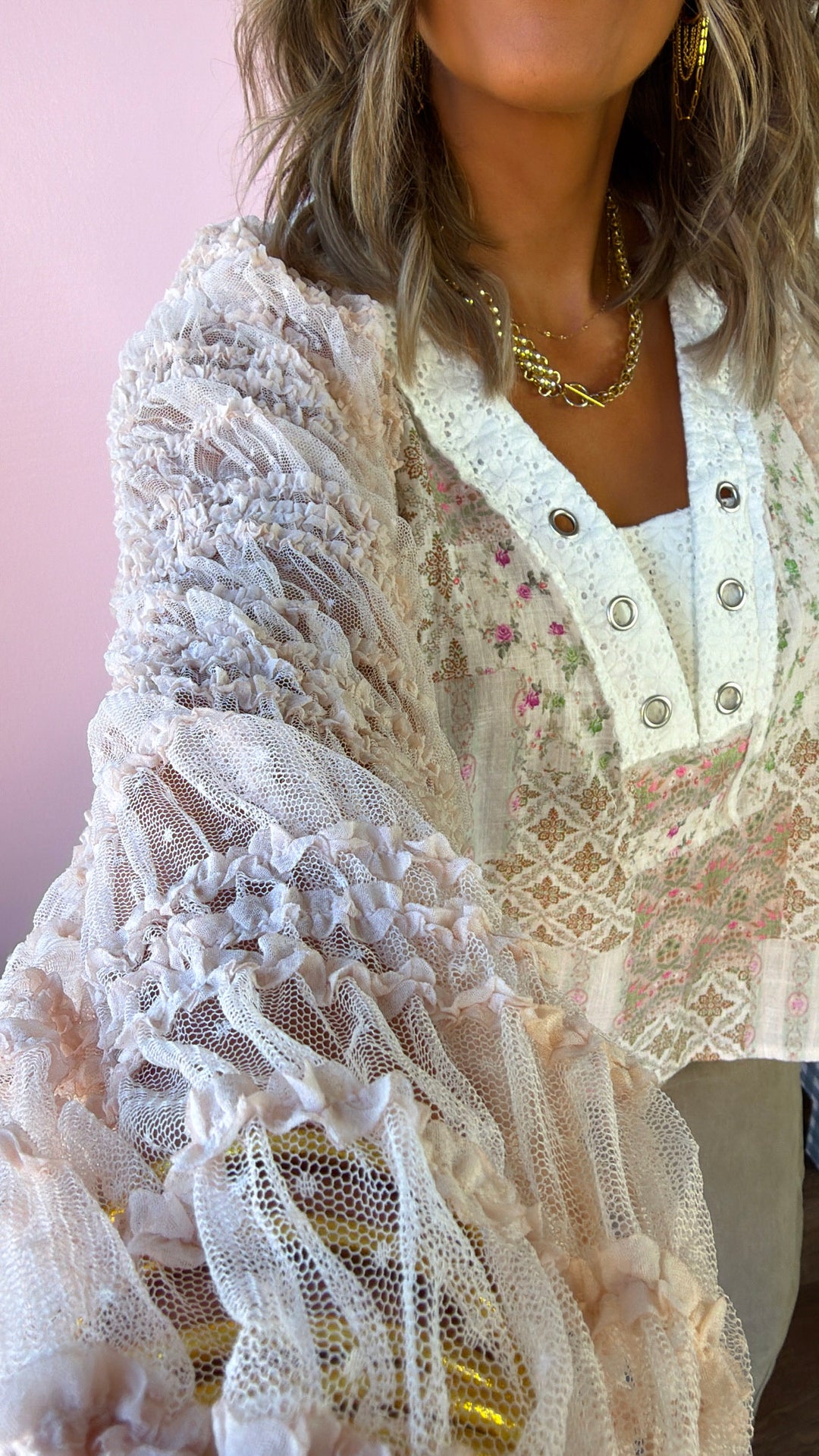 Sunset Sol Blouse, Soft Pink