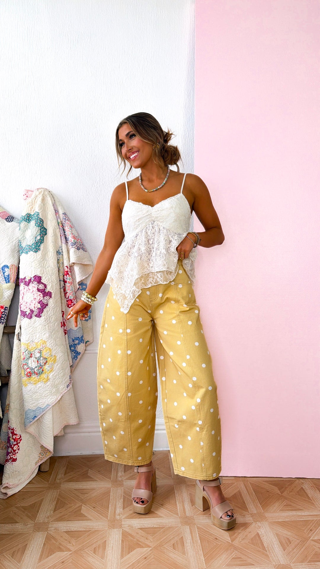 Drapey Lace Padded Tank Top,  Ecru