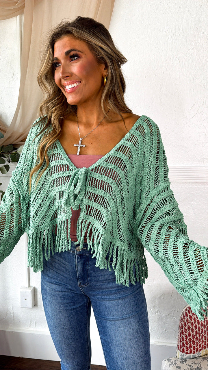 Open Breeze Tie Cardigan, Emerald