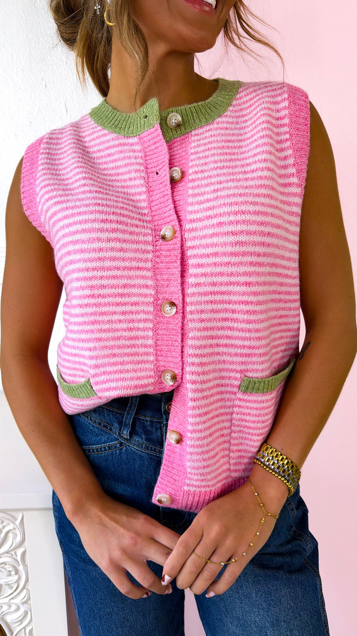 Pink Sugar Knit Sweater Tank, Pink/ Blush/ Lime