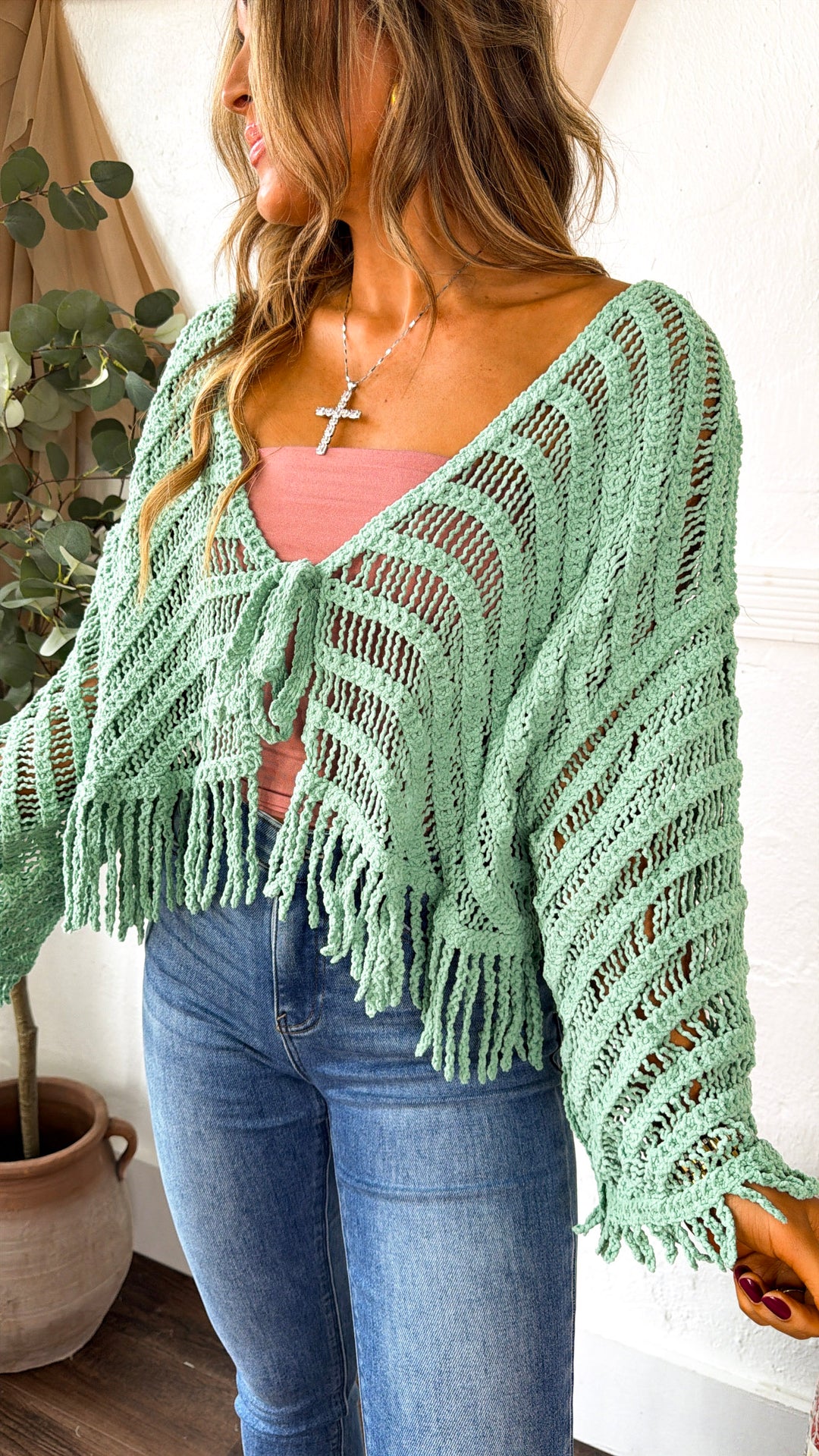 Open Breeze Tie Cardigan, Emerald