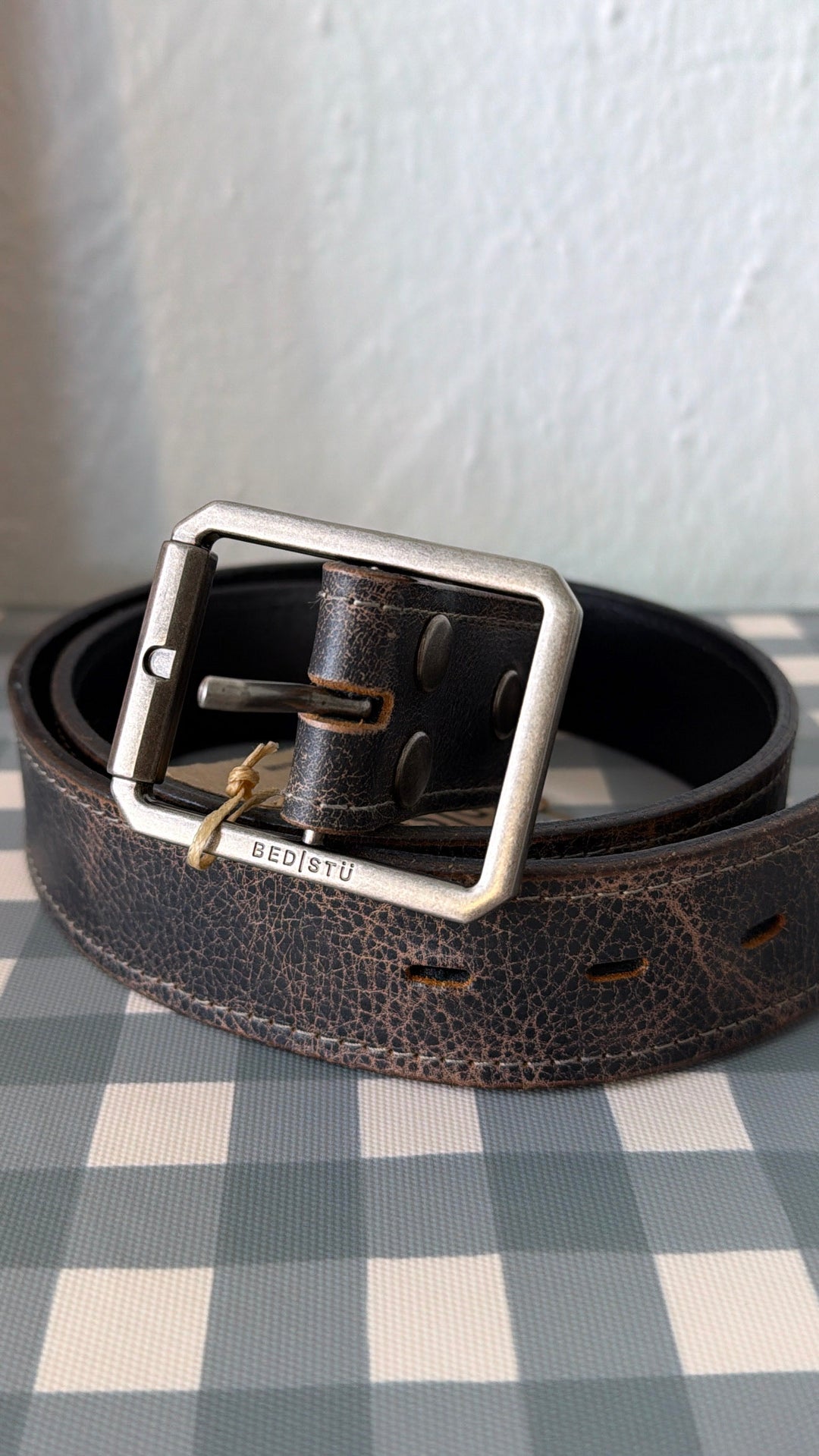 Bedstu Meander Leather Belt, Black Lux