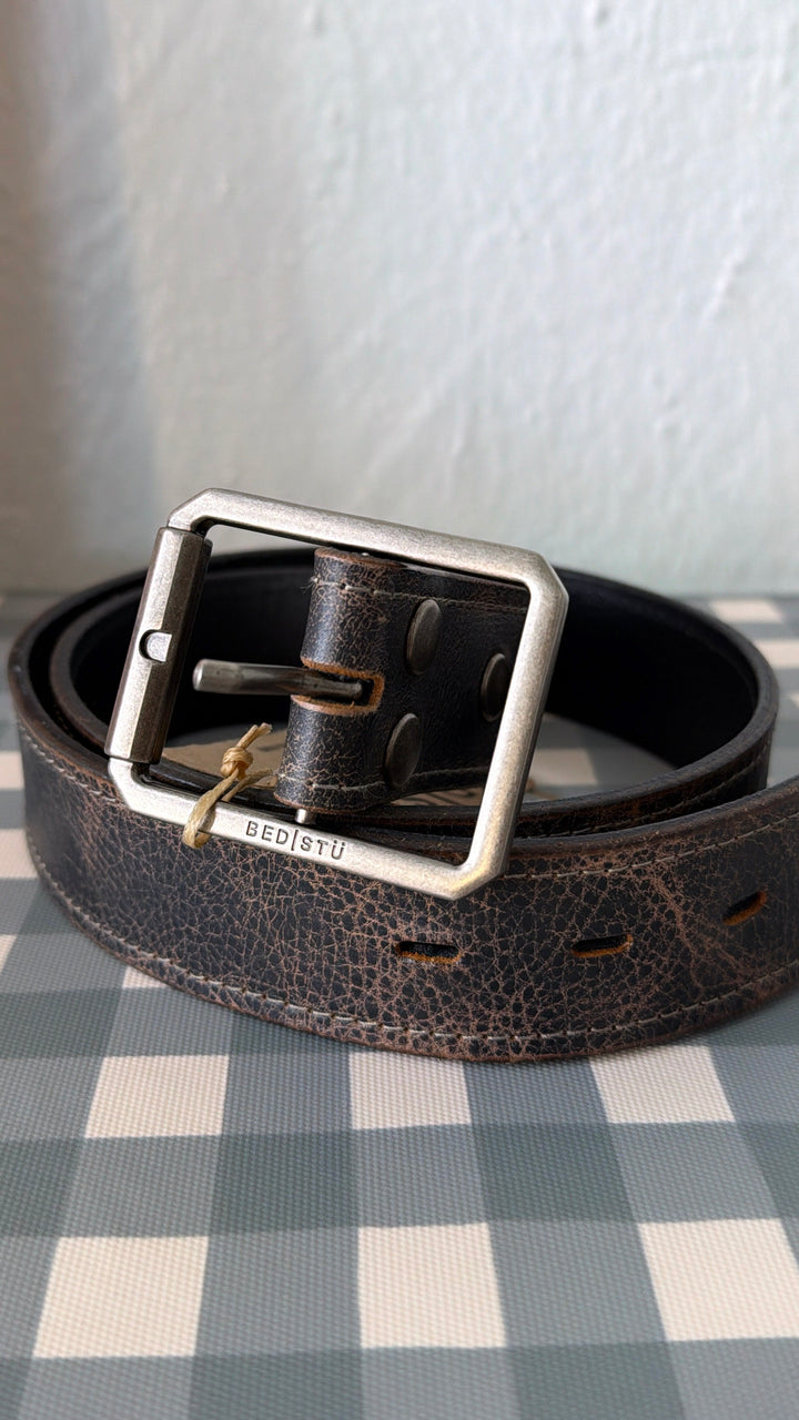 Bedstu Meander Leather Belt, Black Lux