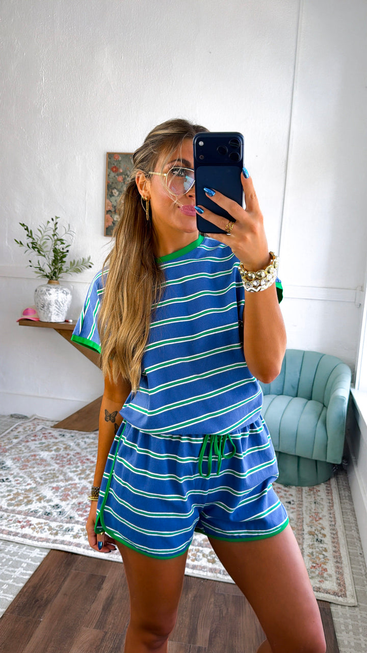 Striped Canvas Two Piece Set, Blue/Green