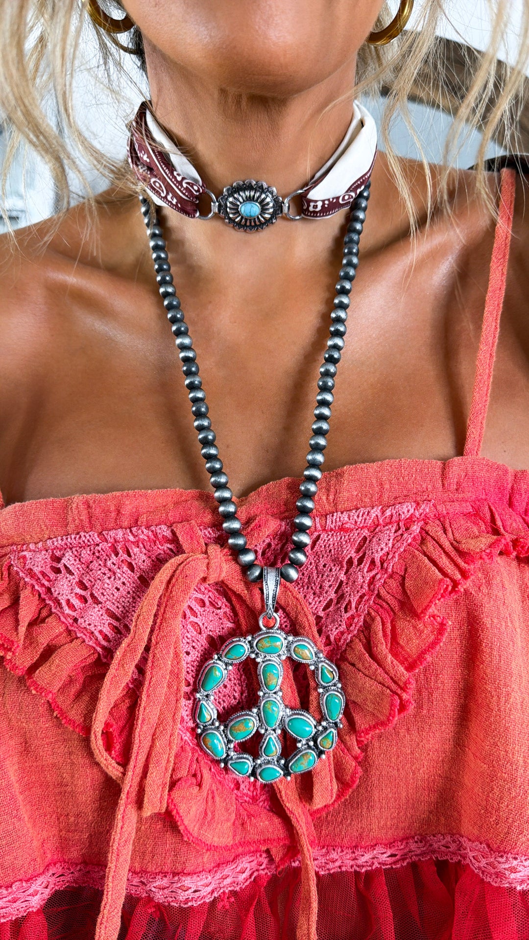 Beaded Pearl Turquoise Necklace