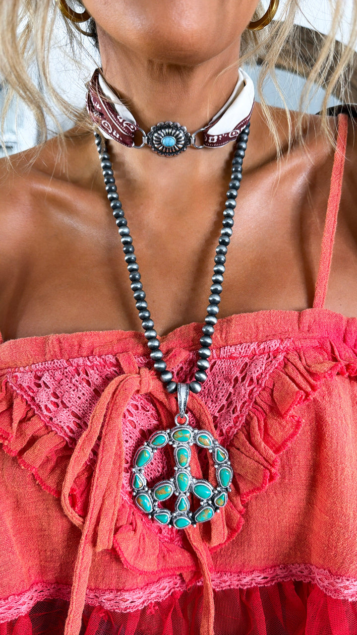 Beaded Pearl Turquoise Necklace