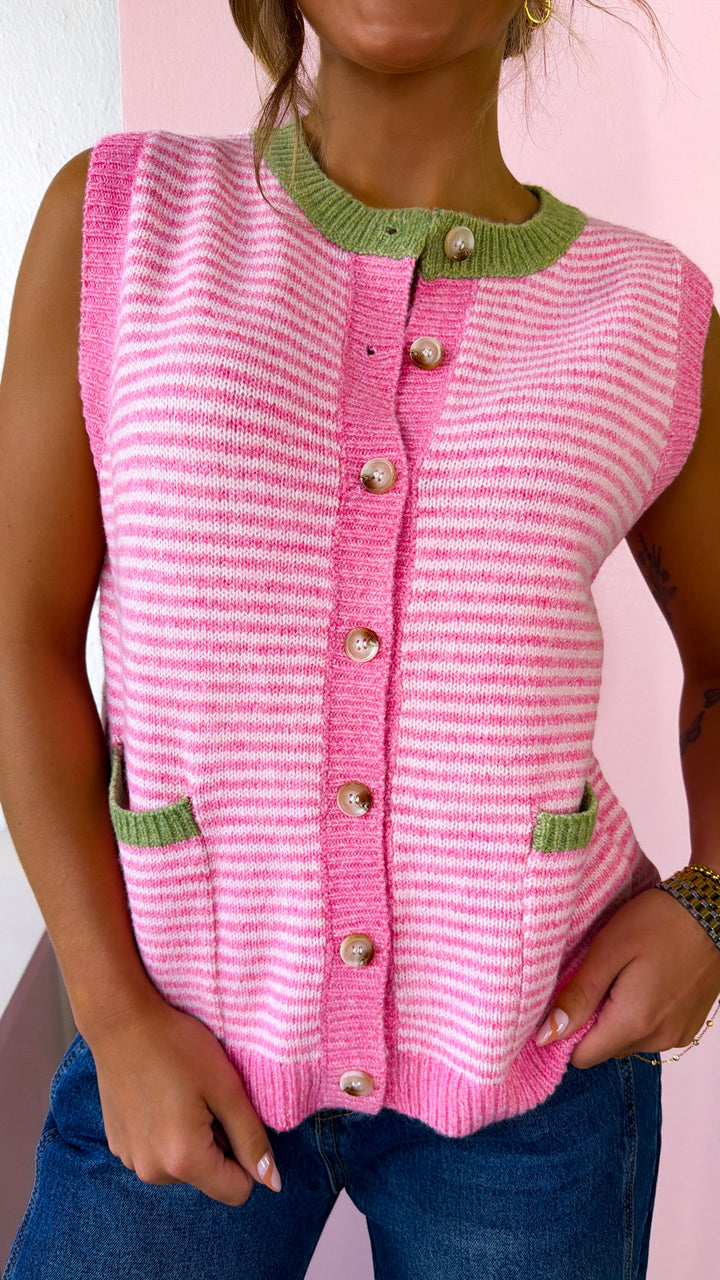 Pink Sugar Knit Sweater Tank, Pink/ Blush/ Lime
