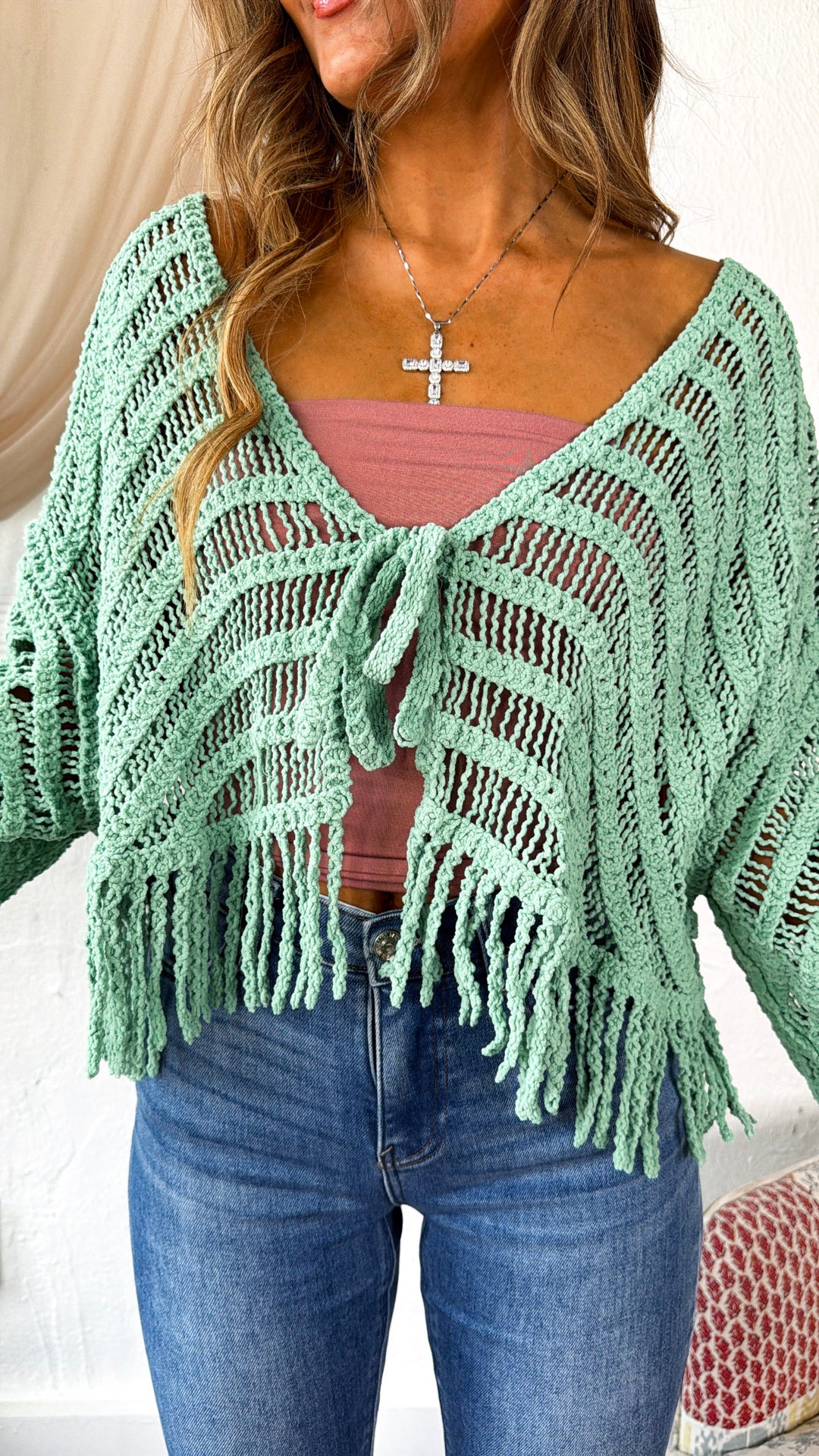 Open Breeze Tie Cardigan, Emerald