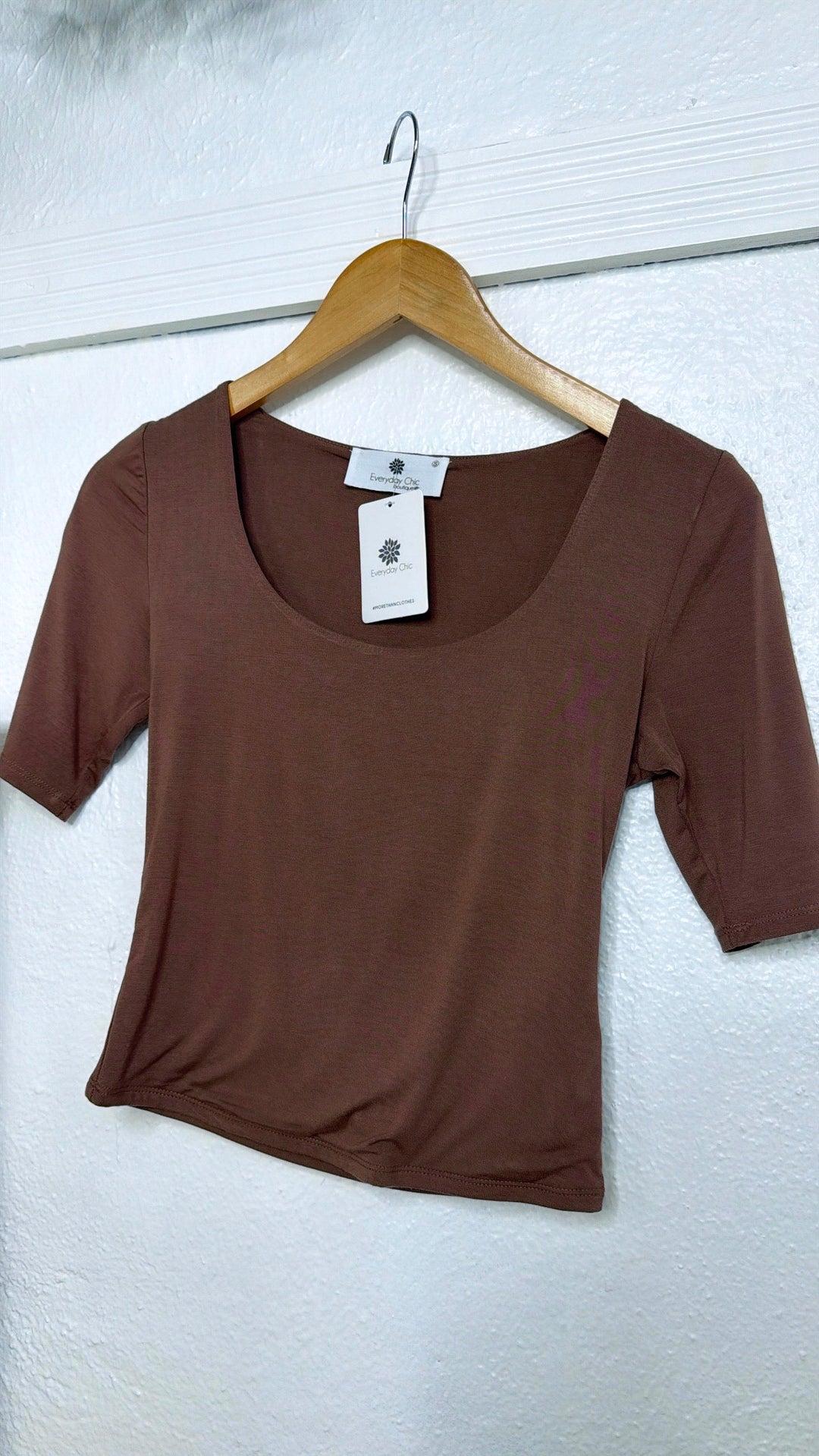 Double Layered 3/4th Sleeve Tee, Dark Brown
