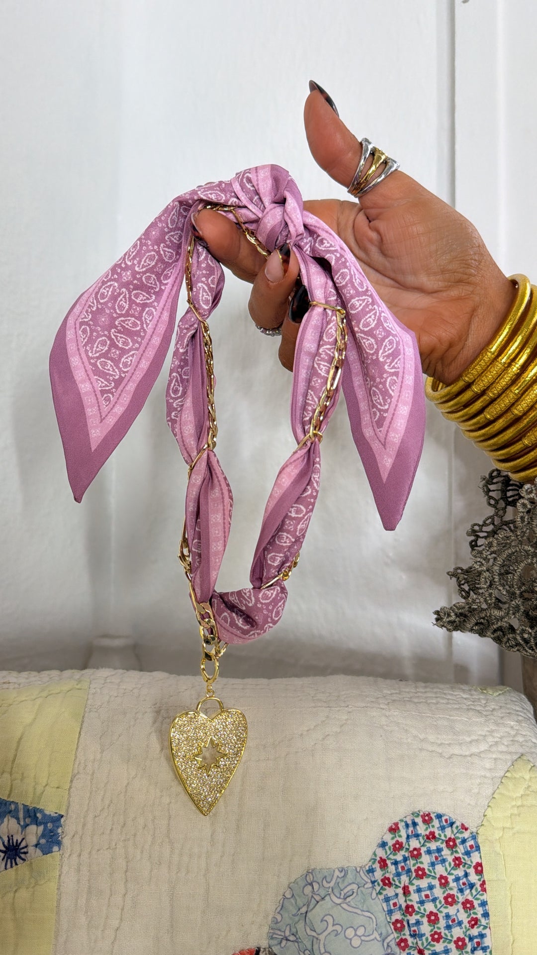 Treasure Jewels: scarf necklace pink pave heart