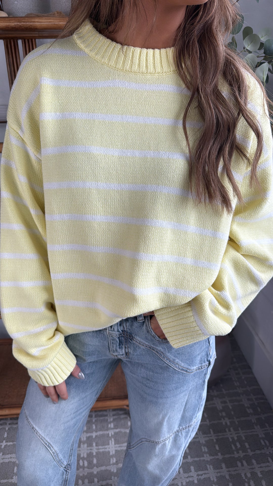Avie Striped Sweater, Lemon/White