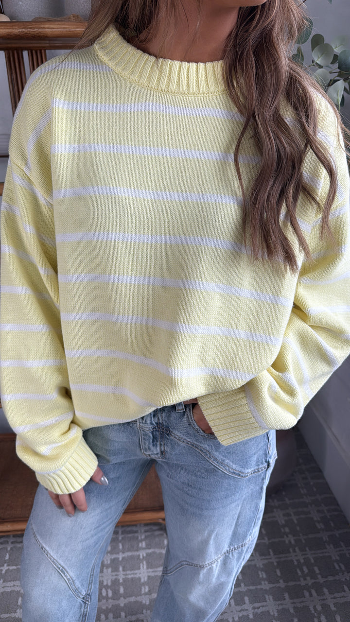 Avie Striped Sweater, Lemon/White