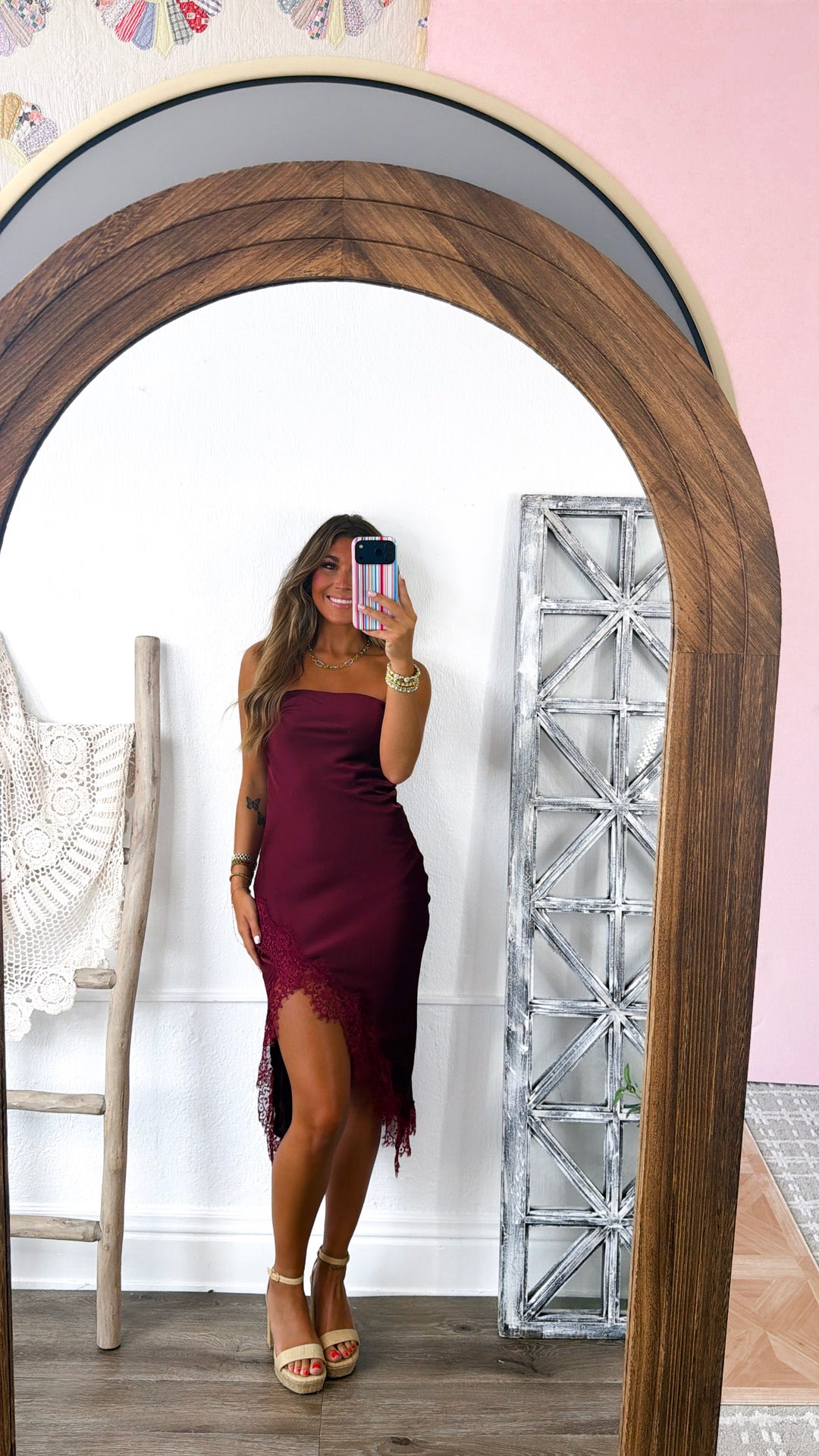 Charlotte Jean Strapless Dress, Pomegranate