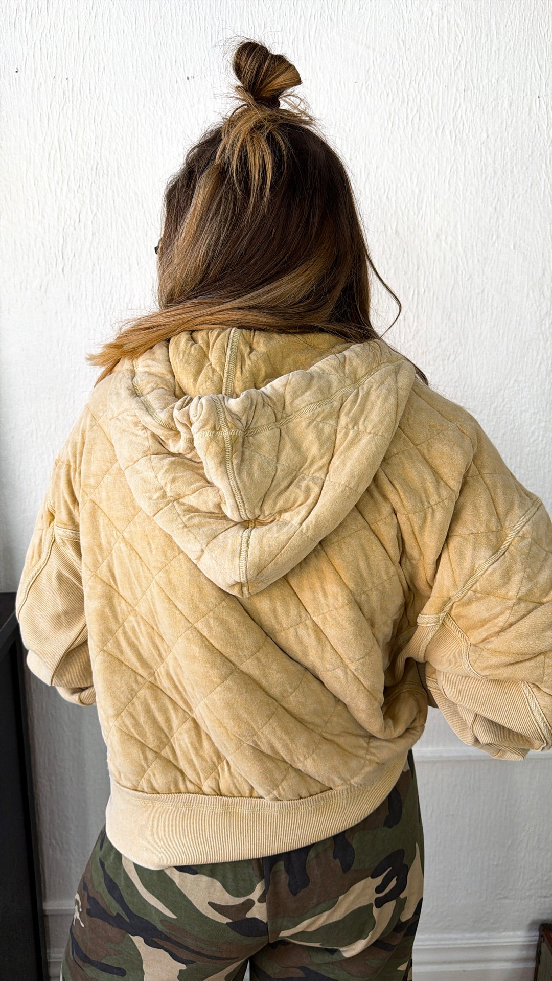 Quilted Zip Up Hoodie, Washed Caramel