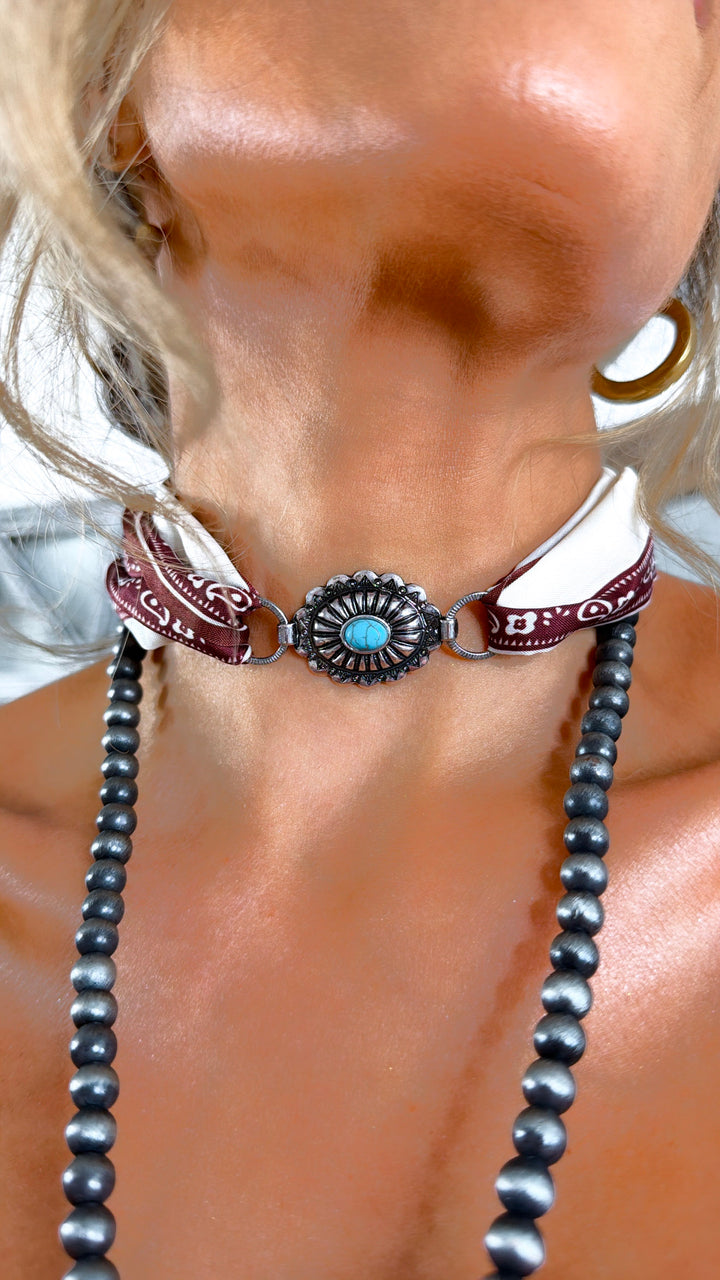 Free Ridin' Bandana Choker, Brown/Antique Silver