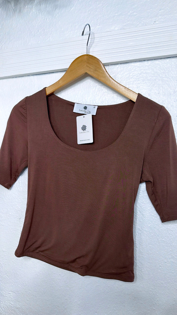 Double Layered 3/4th Sleeve Tee, Dark Brown