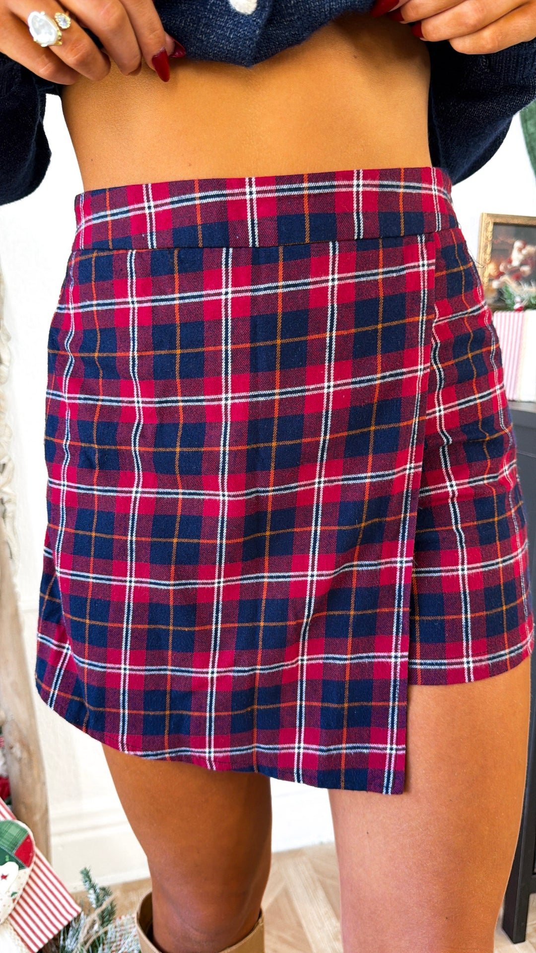 Winter Waltz Plaid Skort, Red/Navy