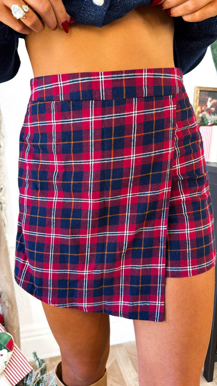 Winter Waltz Plaid Skort, Red/Navy