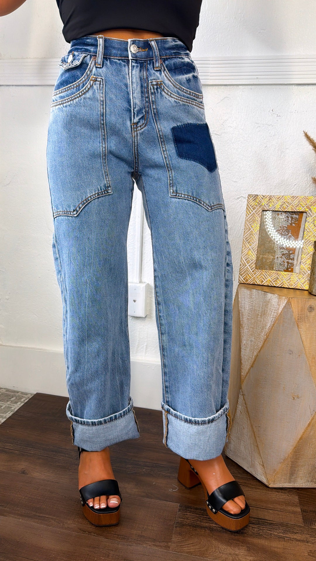 Xander High Rise Patched Pocket Jeans
