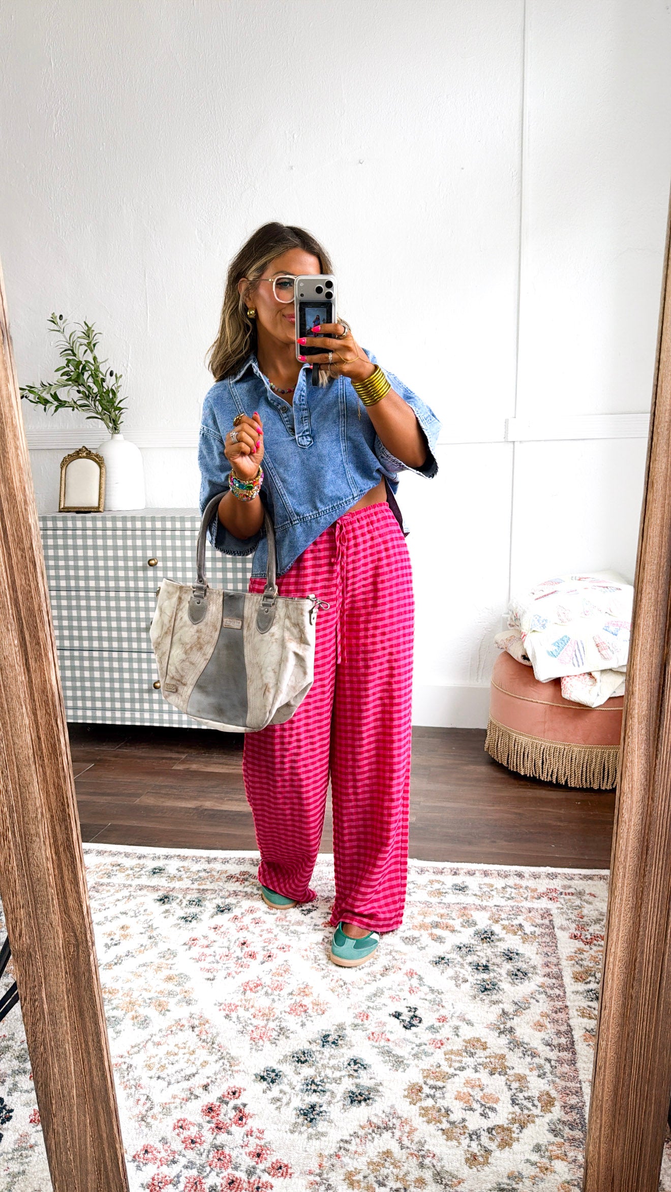 Gingham Print Drawstring Pants, Fuchsia Multi – Everyday Chic Boutique