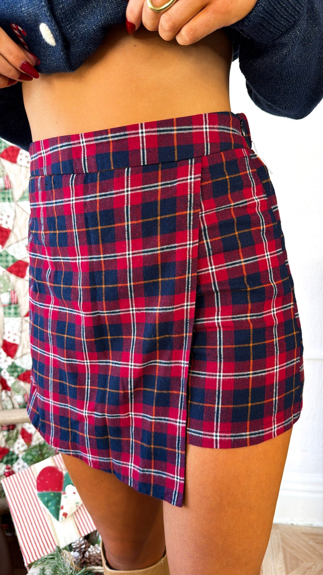 Winter Waltz Plaid Skort, Red/Navy