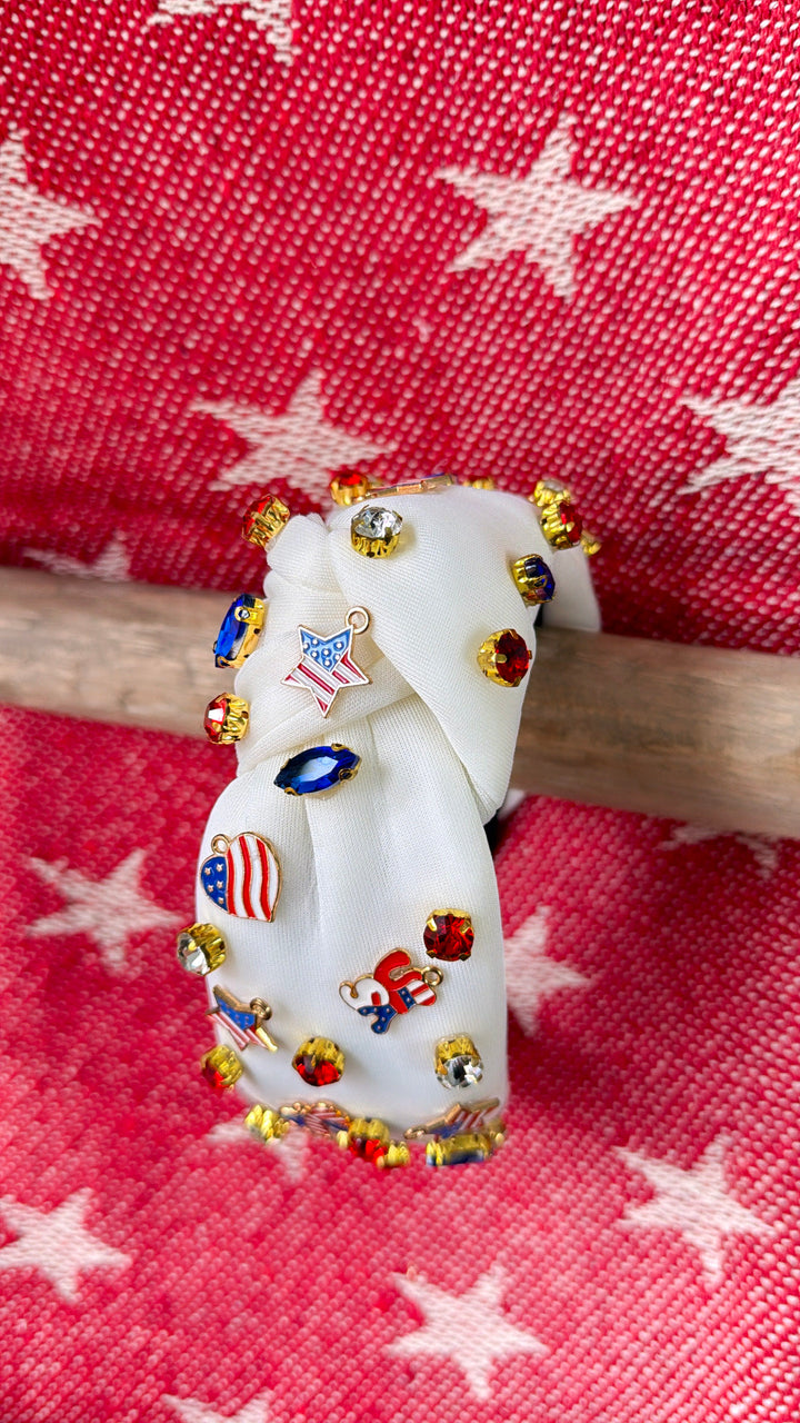 Fourth Of July Beaded Headband, White