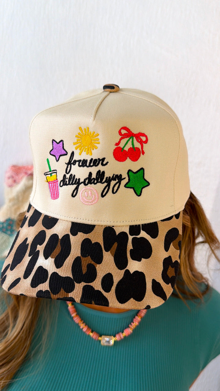 Forever Dilly Dalling Leopard Trucker Hat