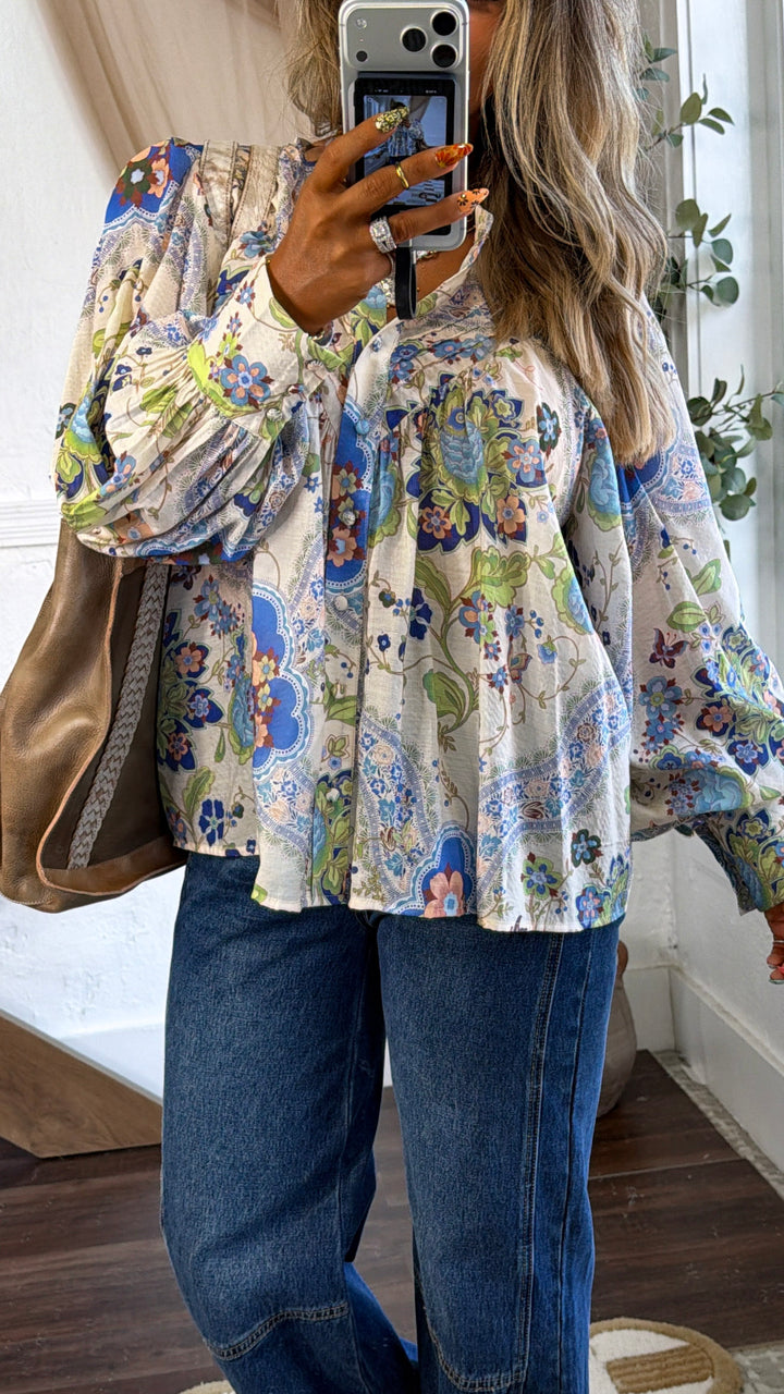 Golden Coast Paisley Blouse, Royal Blue