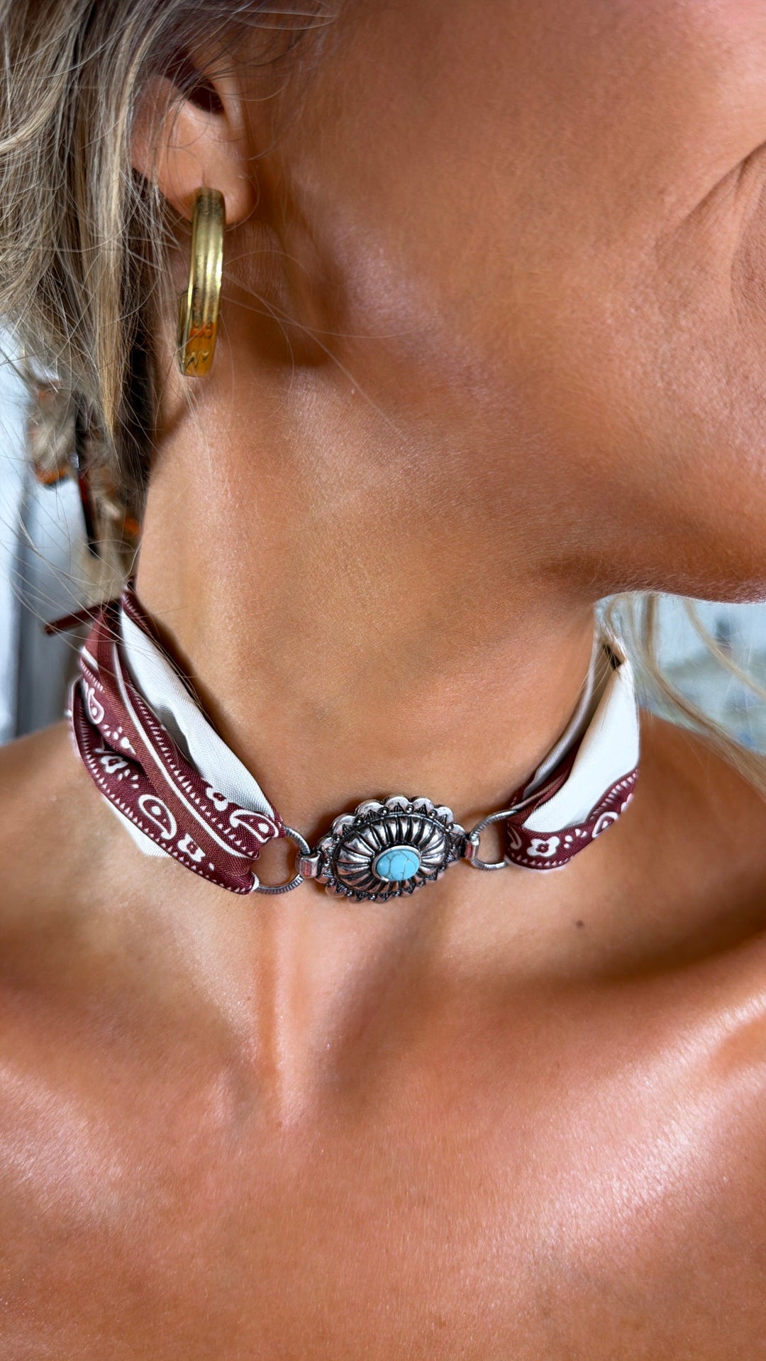 Free Ridin' Bandana Choker, Brown/Antique Silver