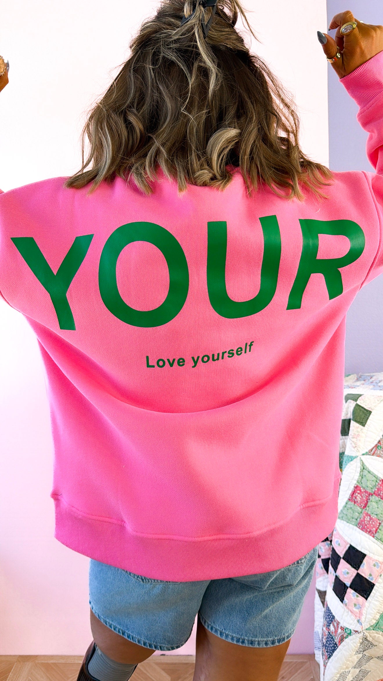 Love Yourself Oversized Crewneck, Pink/Green – Everyday Chic Boutique