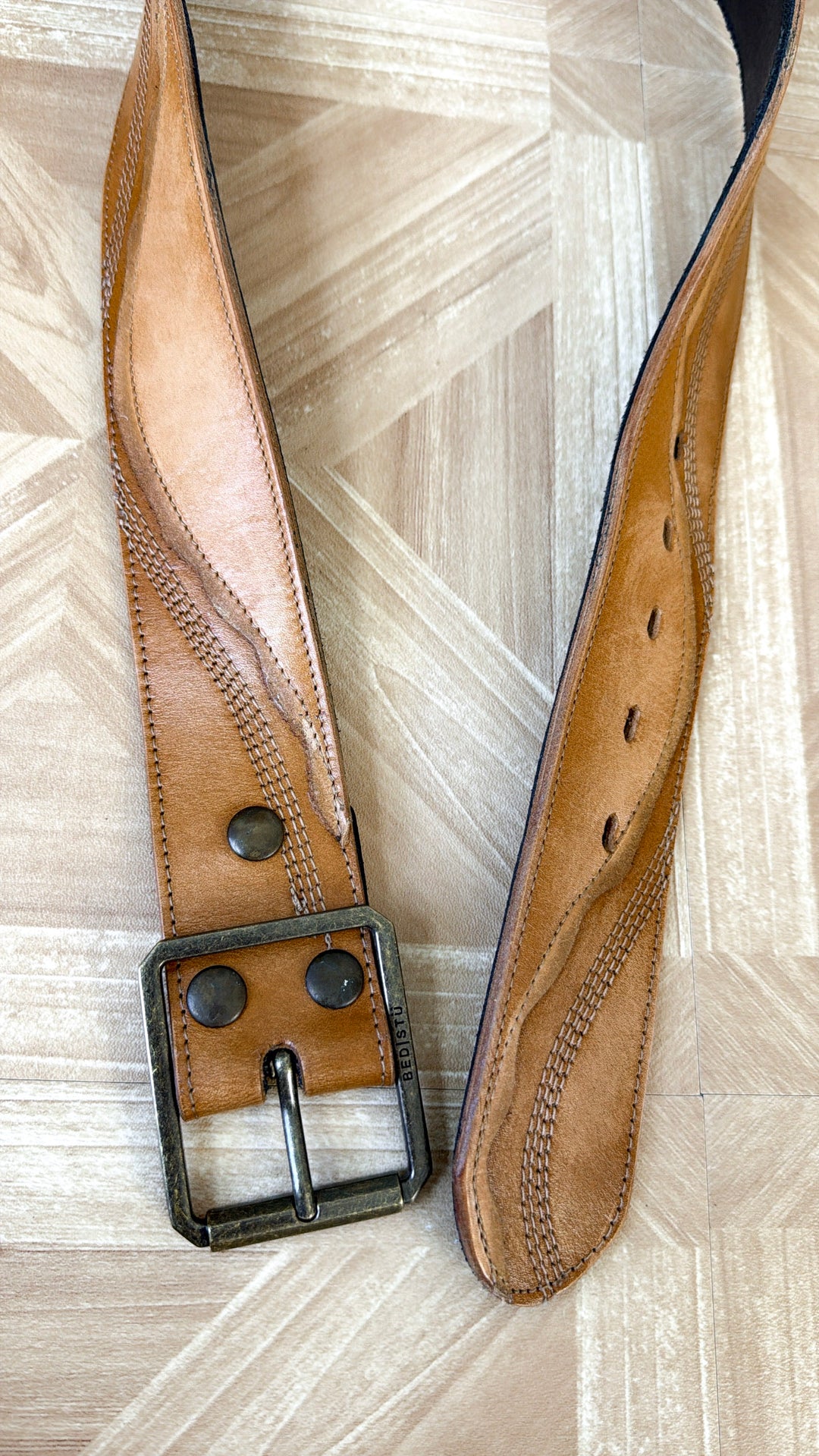 Bedstu Riven Leather Belt, Caramel Hand Wash