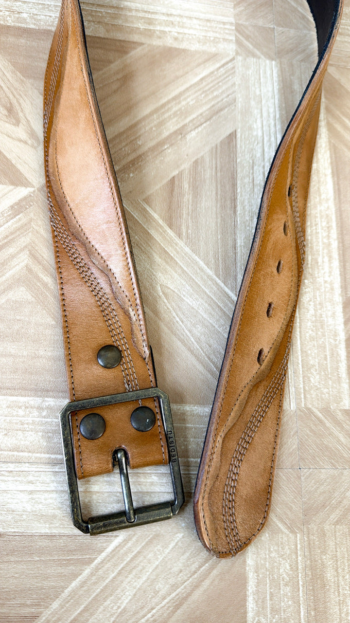 Bedstu Riven Leather Belt, Caramel Hand Wash