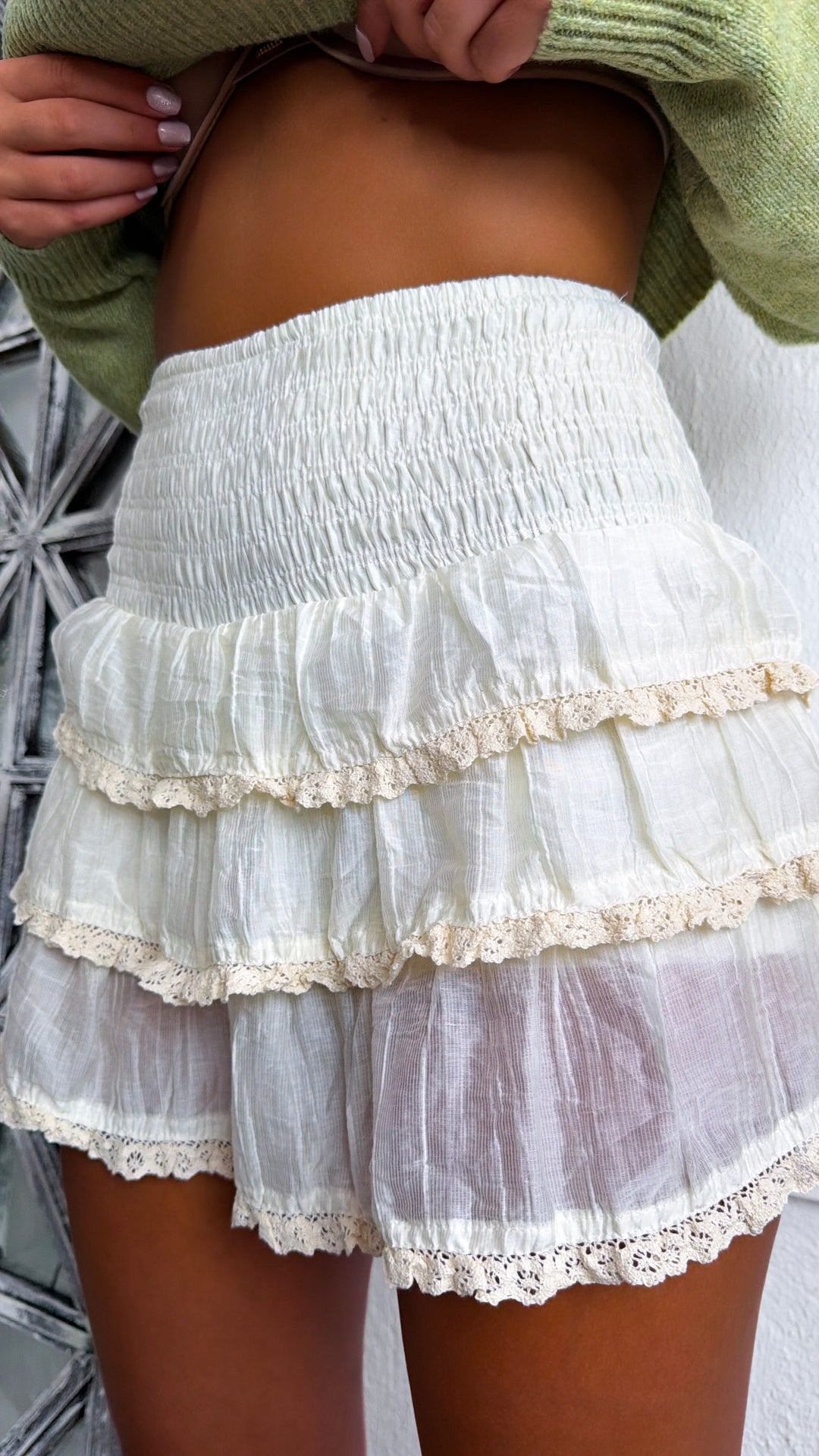 Frilly Tiered Shorts, Ivory