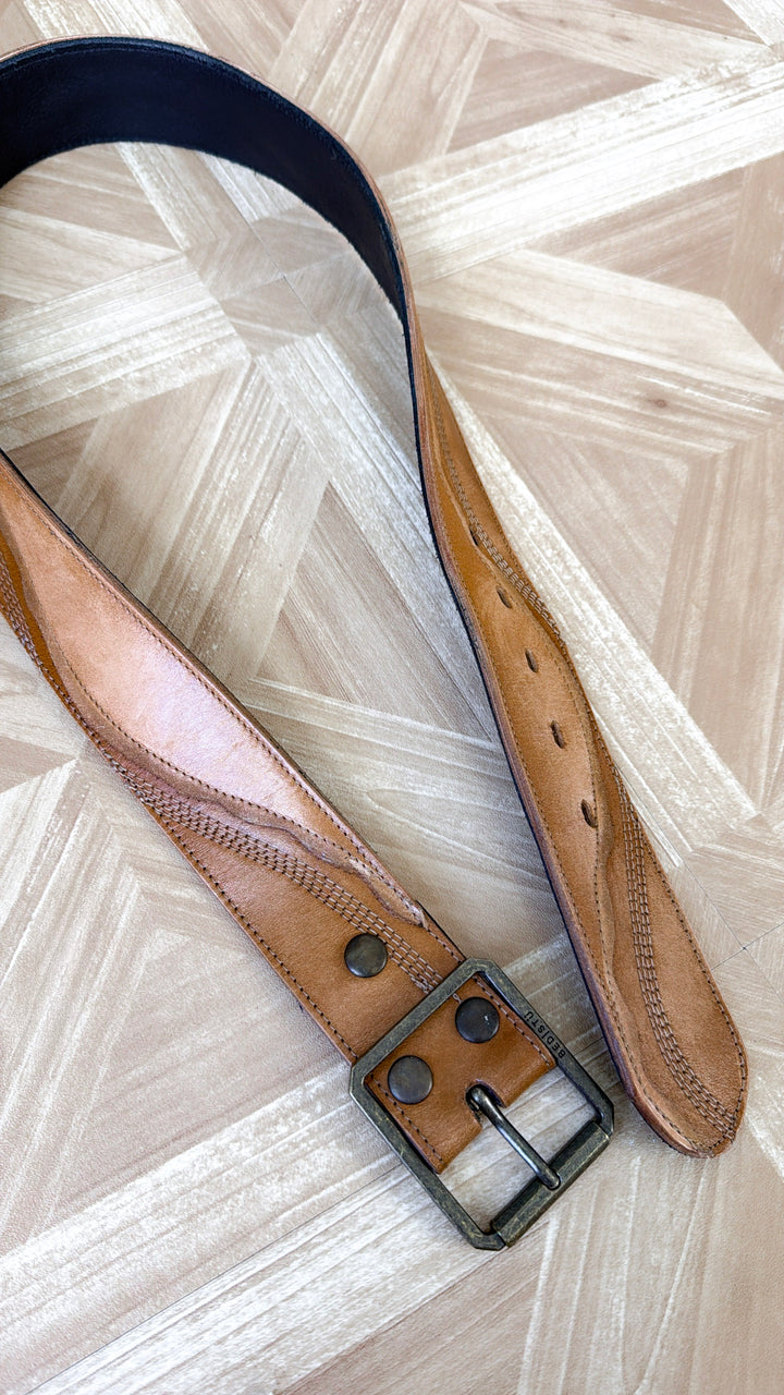 Bedstu Riven Leather Belt, Caramel Hand Wash