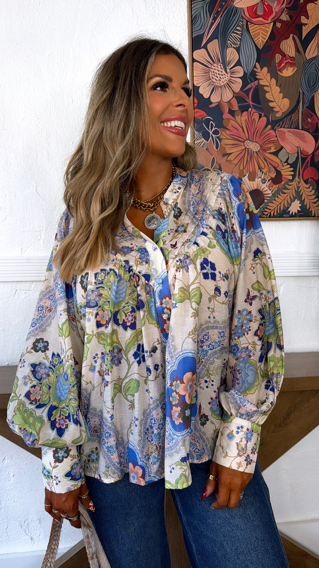 Golden Coast Paisley Blouse, Royal Blue