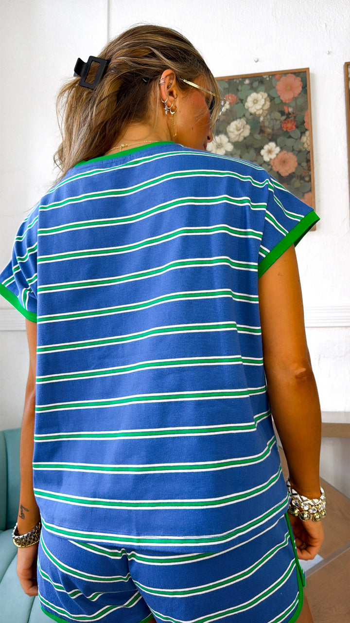 Striped Canvas Two Piece Set, Blue/Green