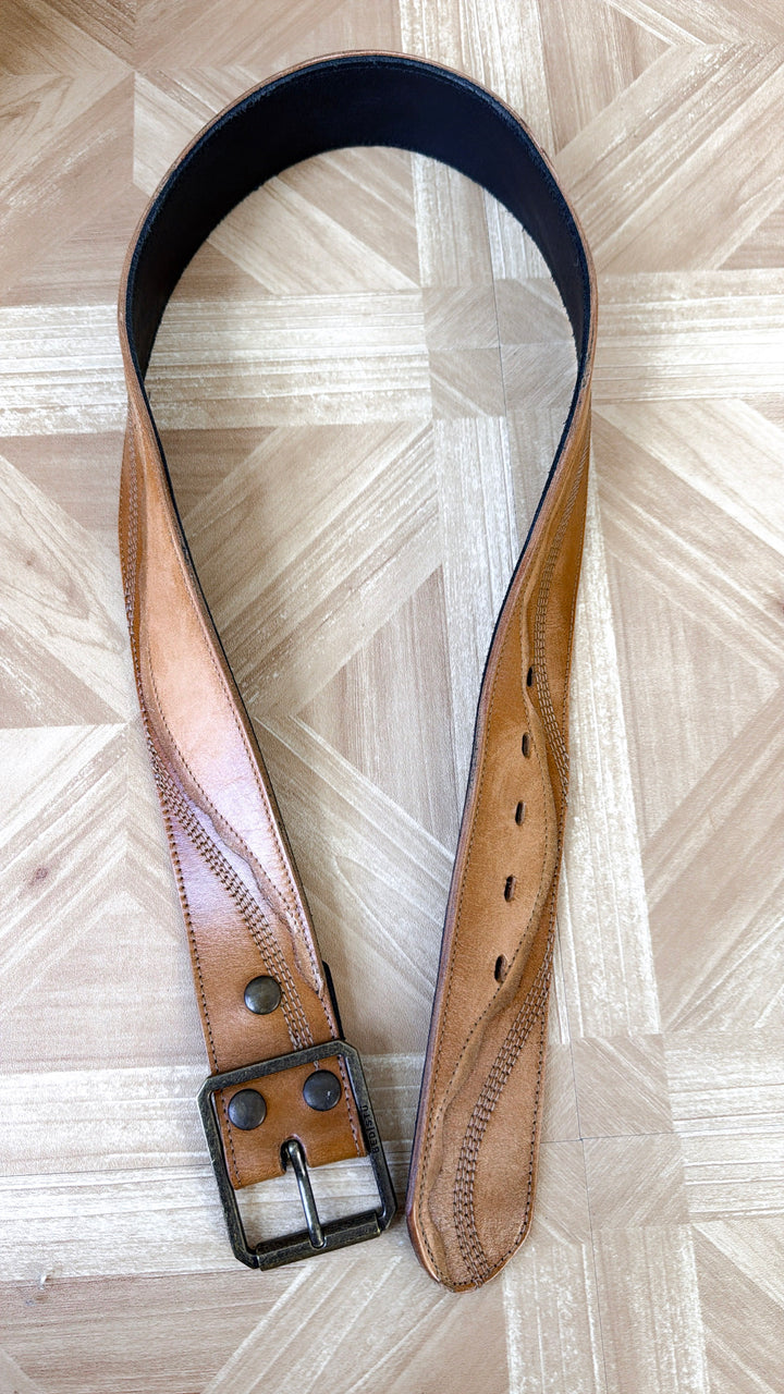 Bedstu Riven Leather Belt, Caramel Hand Wash