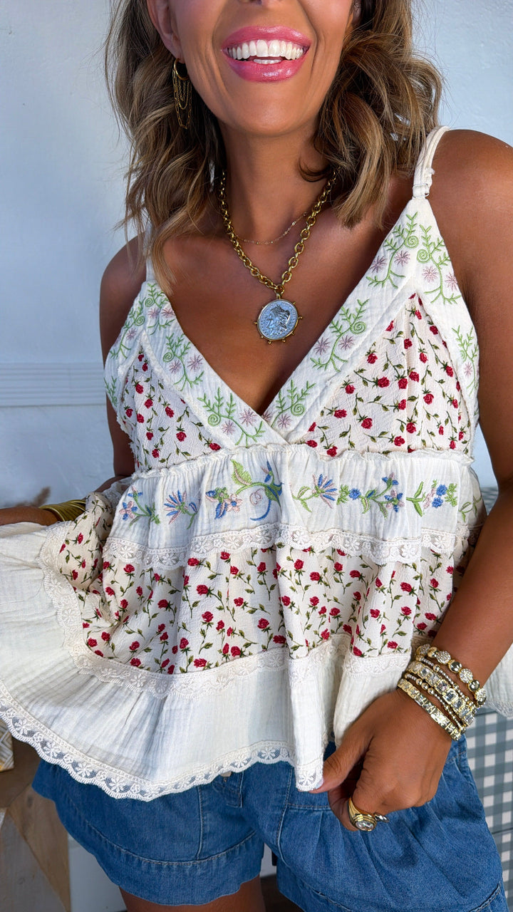 Charlotte Floral Tank, Natural