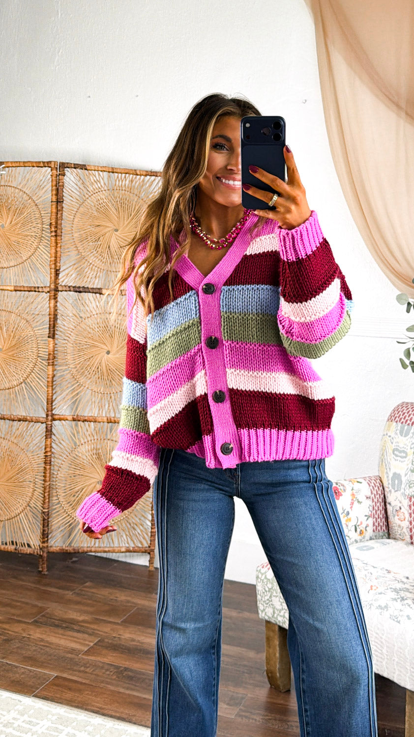 Easy Springs Knit Cardigan, Pink Multi
