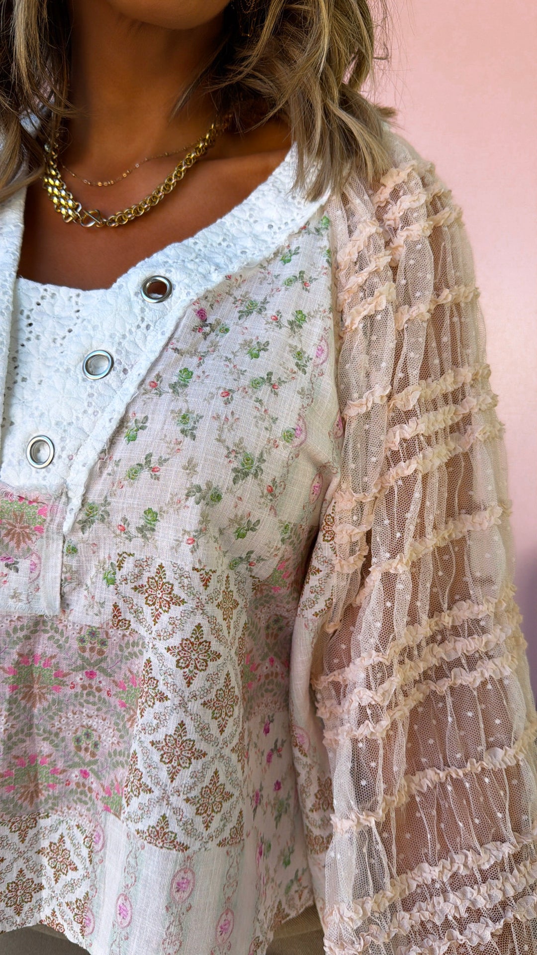 Sunset Sol Blouse, Soft Pink