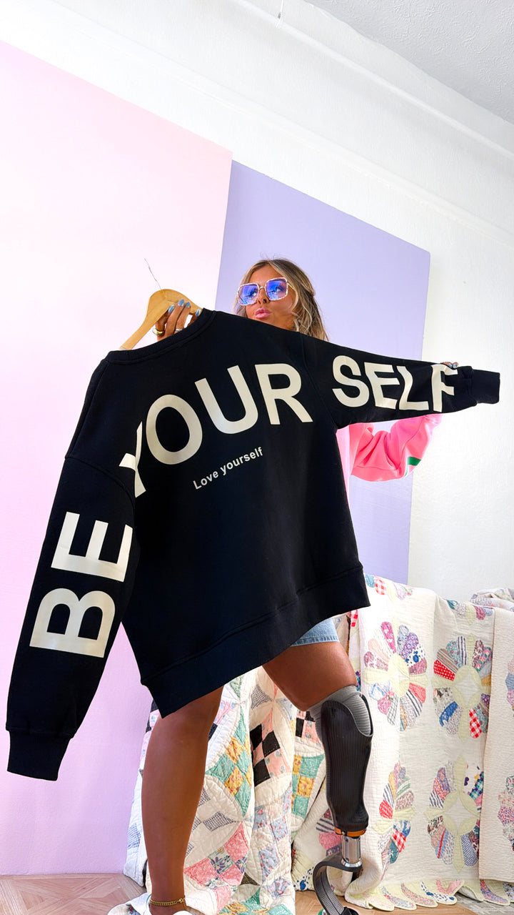Love Yourself Oversized Crewneck, Black