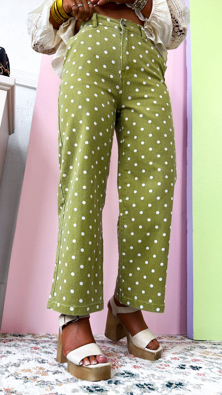 Rosemont Polka Dot Pants, Chartreuse/ White