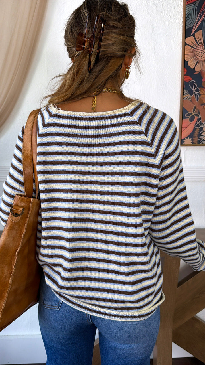 Dakota Stripe Sweater, Choco/Blue