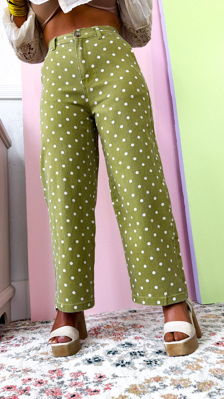 Rosemont Polka Dot Pants, Chartreuse/ White