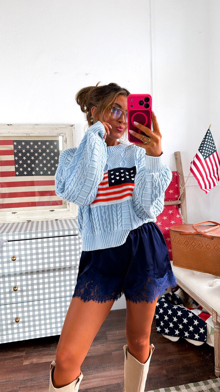 American Dreams Knit Sweater, Powder Blue